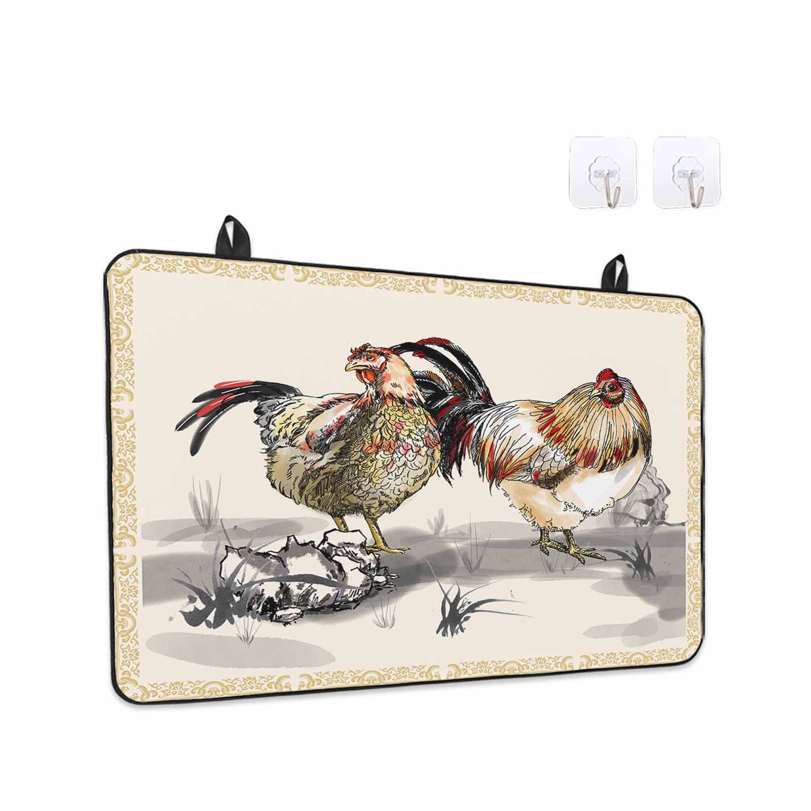 Rooster Farm Animal Country Stove Top Cover for Electric Stove, Heat-proof & Non Slip Glass Top Stove Cover Protector, Chinese Style Plant Kitchen Flat Cooktop Rubber Mat 24x21 Inches