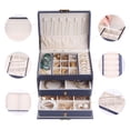 thumbnail image 5 of REGALWOVEN 3 Layer Accessory Box, PU Leather Accessory Organizer Case Storage Display Holder with Drawer Dark Blue, 5 of 7