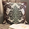 thumbnail image 2 of Decorative Brown & Green 26"x26" (65x65 cm) Euro Shams, Velvet Victorian & Beaded Euro Shams For Sofa, Damask Pattern Modern Style - Jade Damask, 2 of 11