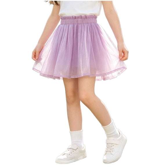 Fesfesfes Tulle Skirts for Girls' Solid Color Mesh Skirt Outdoor Casual and Comfortable Skirt Elastic Waist Dancing Above Knee Skirts for Children