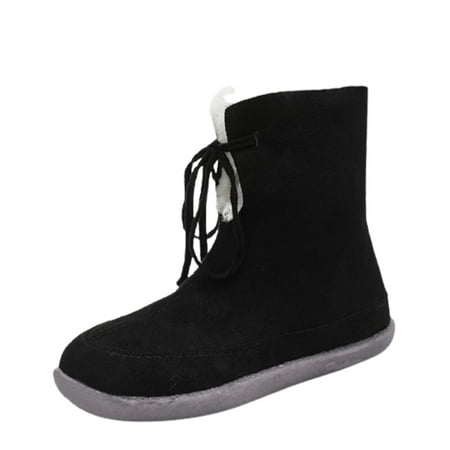 

Sentuca Women s Vintage Plus Velvet Keep Warm Solid Round Toe Up Short Naked Flat Boots Shoes