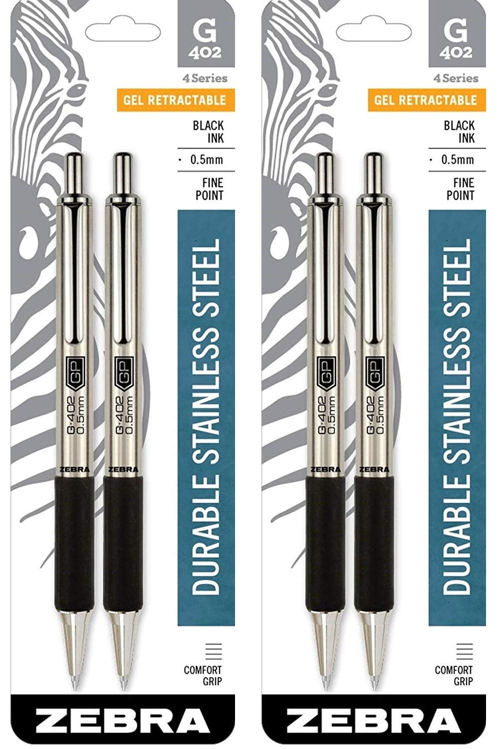Zebra Pen G-402 Stainless Steel Retractable Gel Pen, Fine