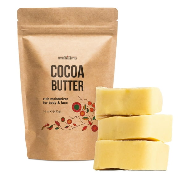 Better Shea Butter Raw Cocoa Butter - Unrefined, 100% Pure, Food Grade - Use for Cocoa Lip Balm, Stretch Marks Cream, Cacao Butter Cream, Scars Oil, Whipped Lotion - Ski