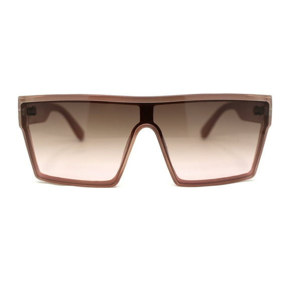 Womens Oversize Flat Top Shield Rectangle Hard Diva Sunglasses Beige - Brown Pink