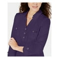 thumbnail image 3 of KAREN SCOTT Womens Purple Pocketed Relaxed Fit Button Polo Roll-tab Sleeve Collared Top Petites PM, 3 of 3
