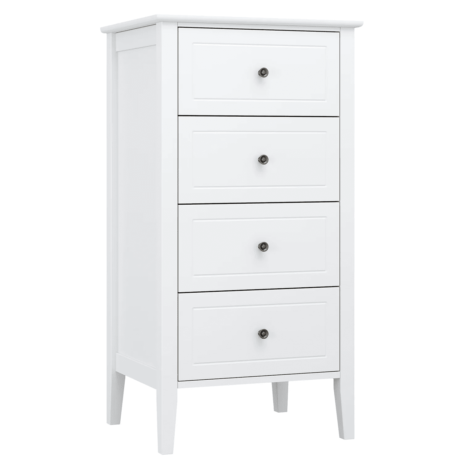 Homfa 4 Drawer White Dresser, Tall Wood Bedroom Dresser with Tall Legs, Bedroom Storage Chest