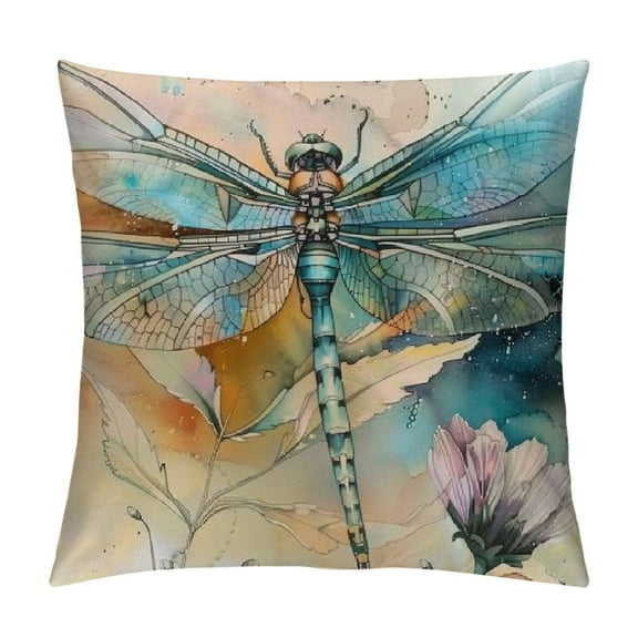 Creowell Pillow Covers Dragonfly Throw Pillows, Watercolor Dragonfly Outdoor Pillowcase Insect Nature Cushion Case Decor for Home Sofa Couch Bed White 12x12in