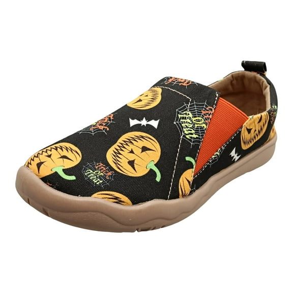 YLYL Fashion Sneakers for Halloween Pumpkin Print Lace-Up Canvas Flat Shoes Lightweight Slip-On Casual Festival Party Flats
