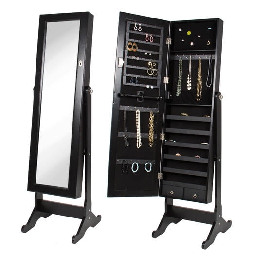 BtexpertÂ® Premium Full Size Cheval Mirror Black Wood Jewelry 