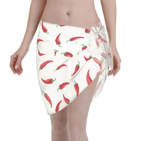 Adobk Women Beach Sarong Bathing Suit Chili Print Wrap Skirt Sheer Bikini Swimsuit Cover Ups For Swimwear