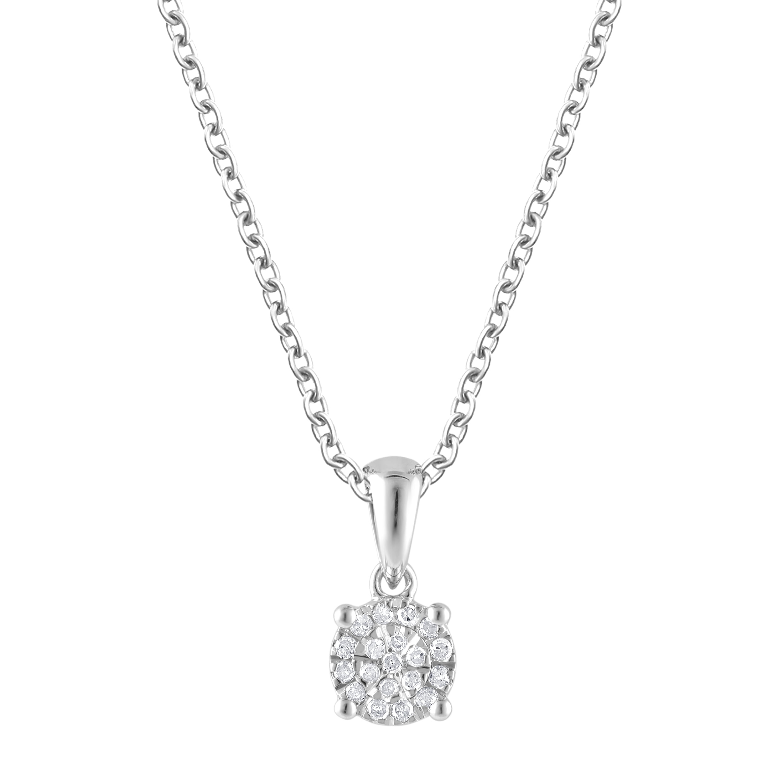 Brilliance Fine Jewelry Sterling Silver 1/10 Carat Diamond White Cluster Pendant Necklace for