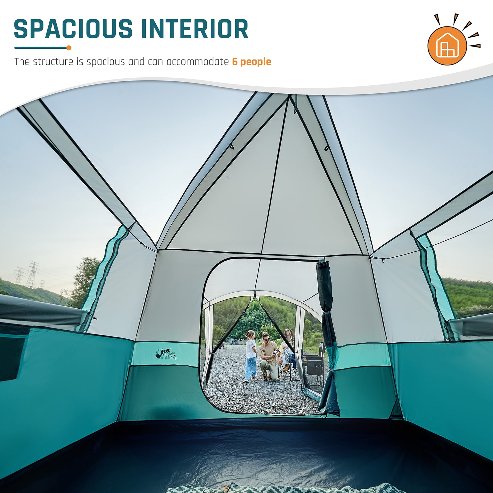 6 Person Family Cabin Tent with Screen Porch, DMH OUTDOORS Camping Tent for Outdoor Camping Backyard Green