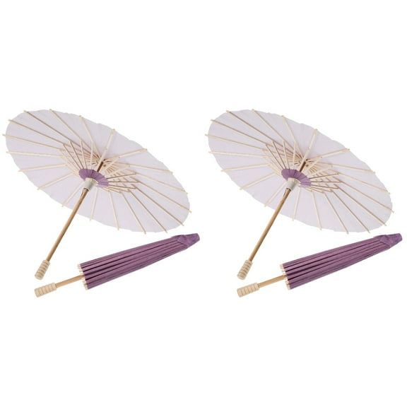 Blank Paper Umbrella 4 Pcs Kids DIY Umbrellas for Rain Decor Japanese-style Retro Child Purple Wood