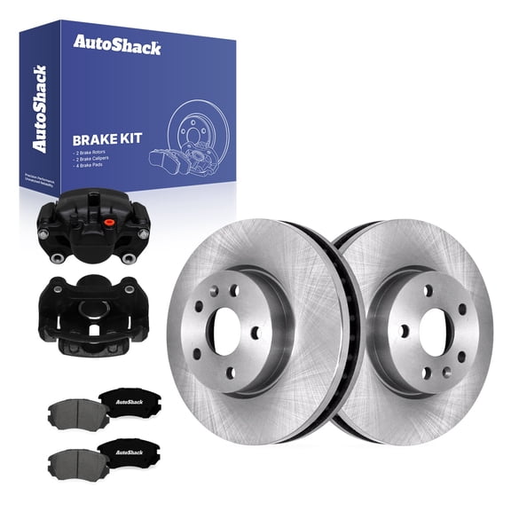 AutoShack Front Brake Rotors, Premium Pads & Black Calipers for Chevrolet & GMC, Equinox 2010-2017 Terrain 2010-2017 Malibu 2013-2015, AWD FWD L4 2.0L 2.4L V6 3.0L 3.6L - 12.64" (321 mm), 5-Lug