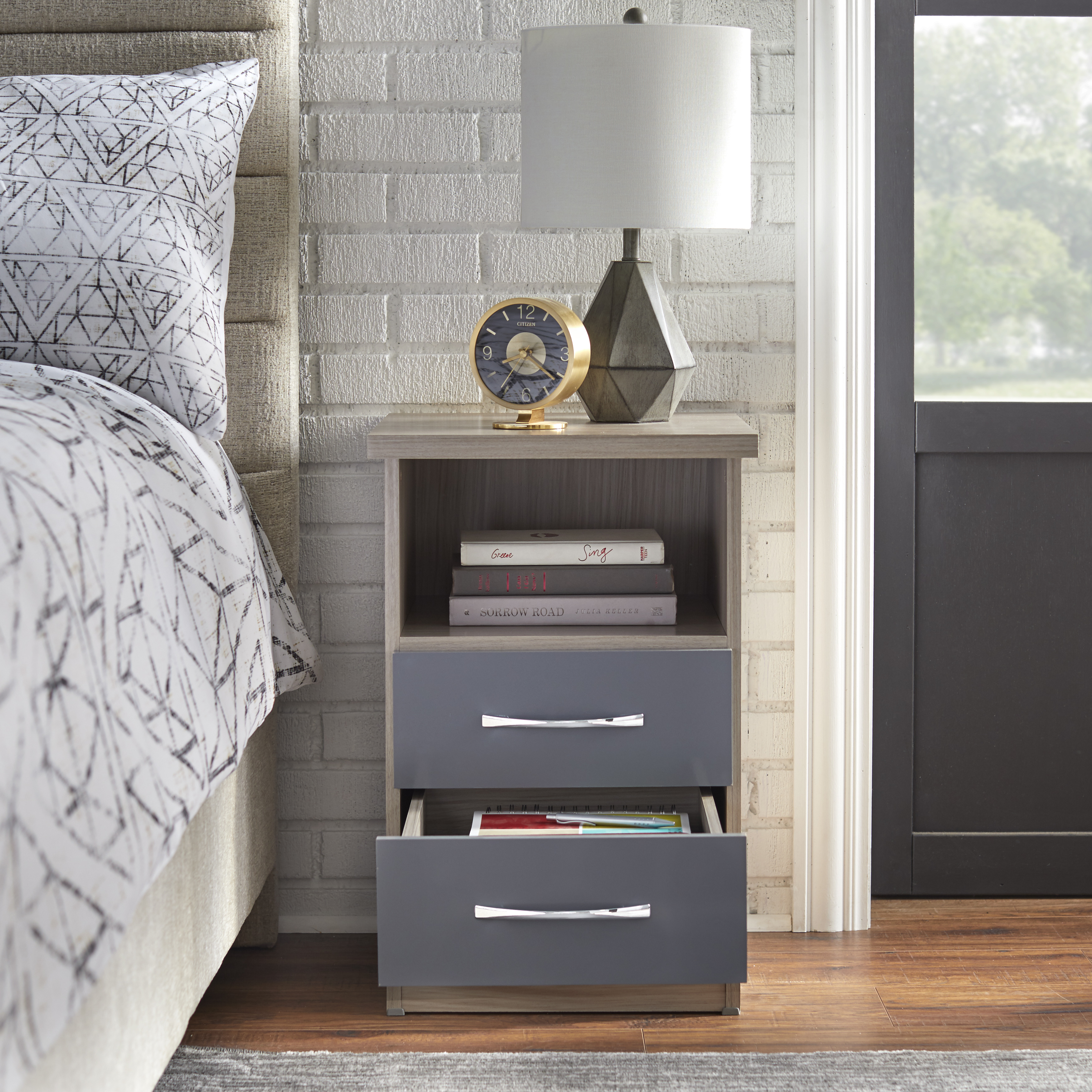 TMS Nevada Nightstand, Gray and Natural