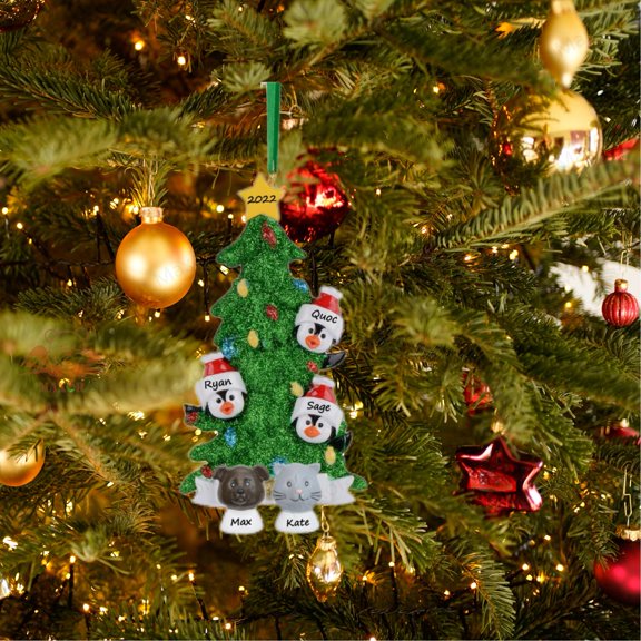 Maxora Personalized Ornaments Penguin Christmas Tree Ornament Family of 3 Green Customized Ornament Free Customize