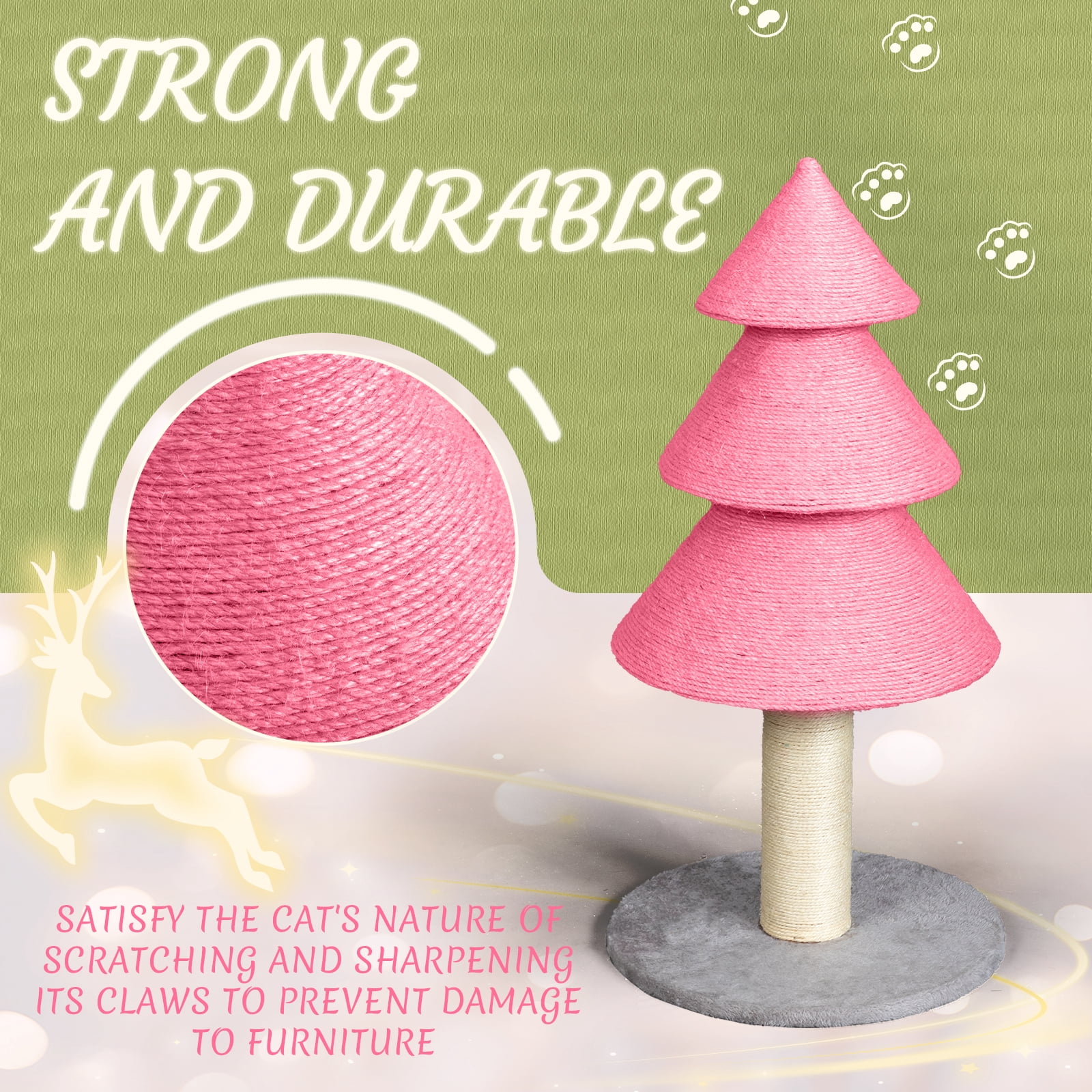 Zimtown Large Christmas Tree Cat Scratching Post, 31.5-Inch Tall Sisal Scratcher for Indoor Cats, with Toy Ball, Pink