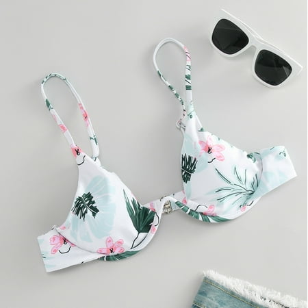 Aayomet Womens Bikini Women Cow Print Underwire Bikini Top Bandeau Bandage Bikini Push Up Brazilian Swimwear Beachwear Tops Green M