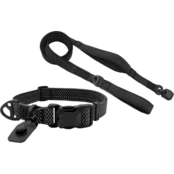 HOOZA Quick Clip Dog Collar & Flat Leash Set, Black Small  Magnetic Buckle, Reflective