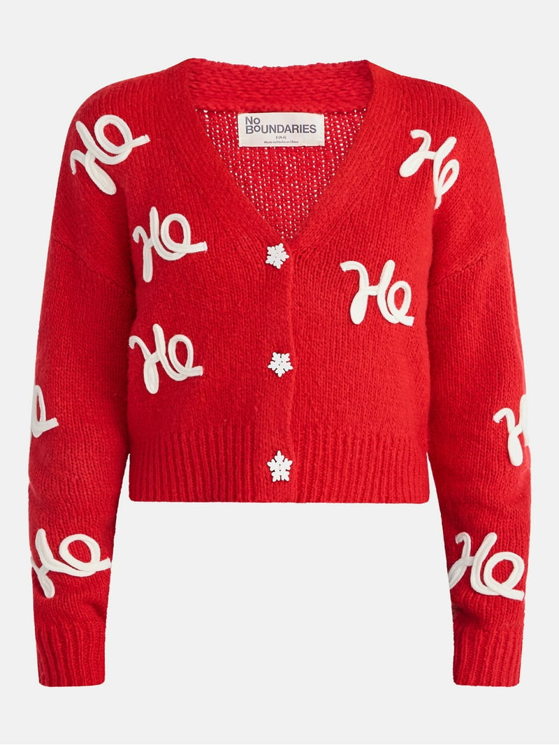 No Boundaries Embroidered Christmas Cardigan, Women's & Women's