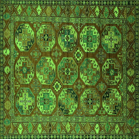 Ahgly Company Indoor Square Oriental Green Industrial Area Rugs, 8' Square