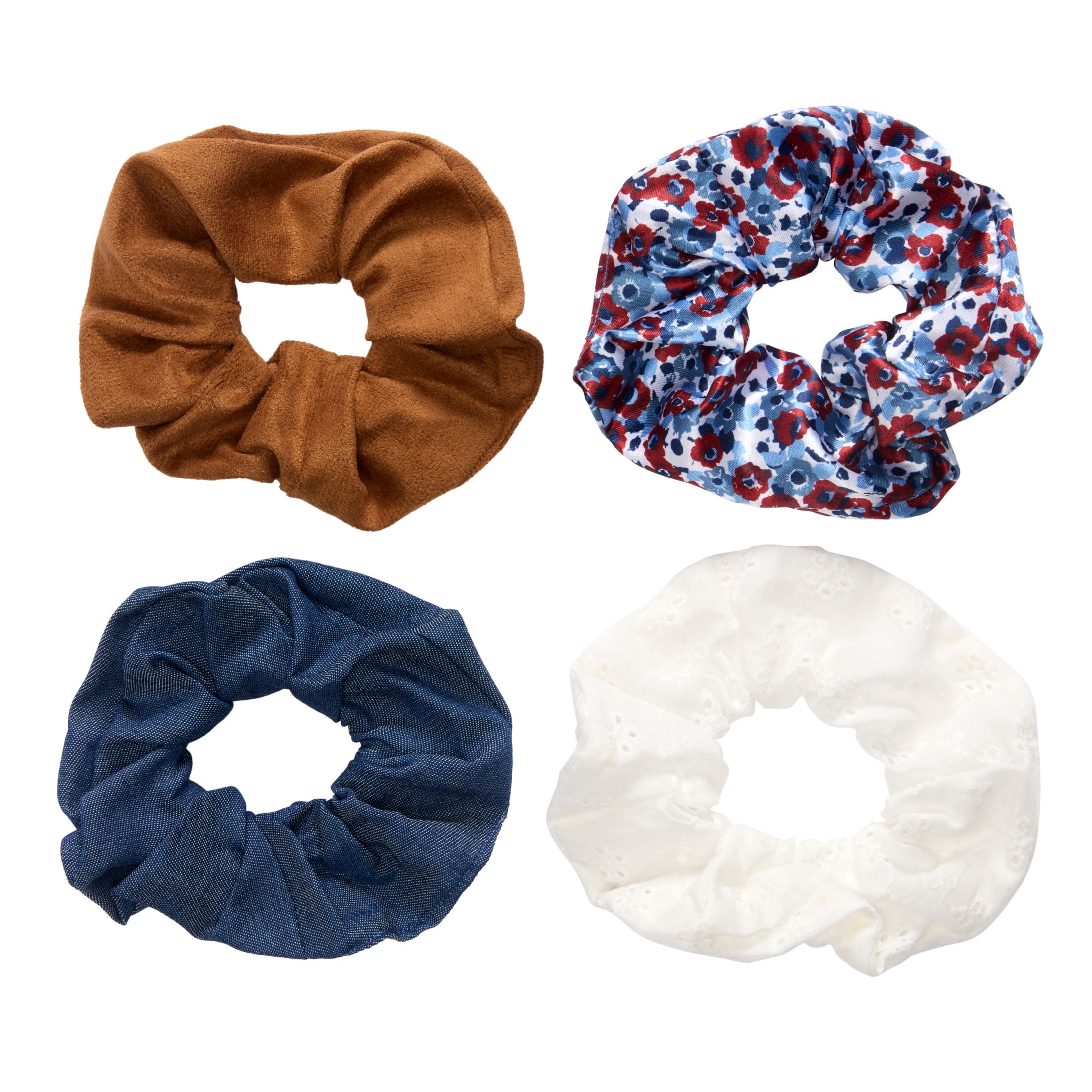 Goody Lee Ouchless Scrunchies, Mixed Colors, No Damage for All Hair Types, 4 Count