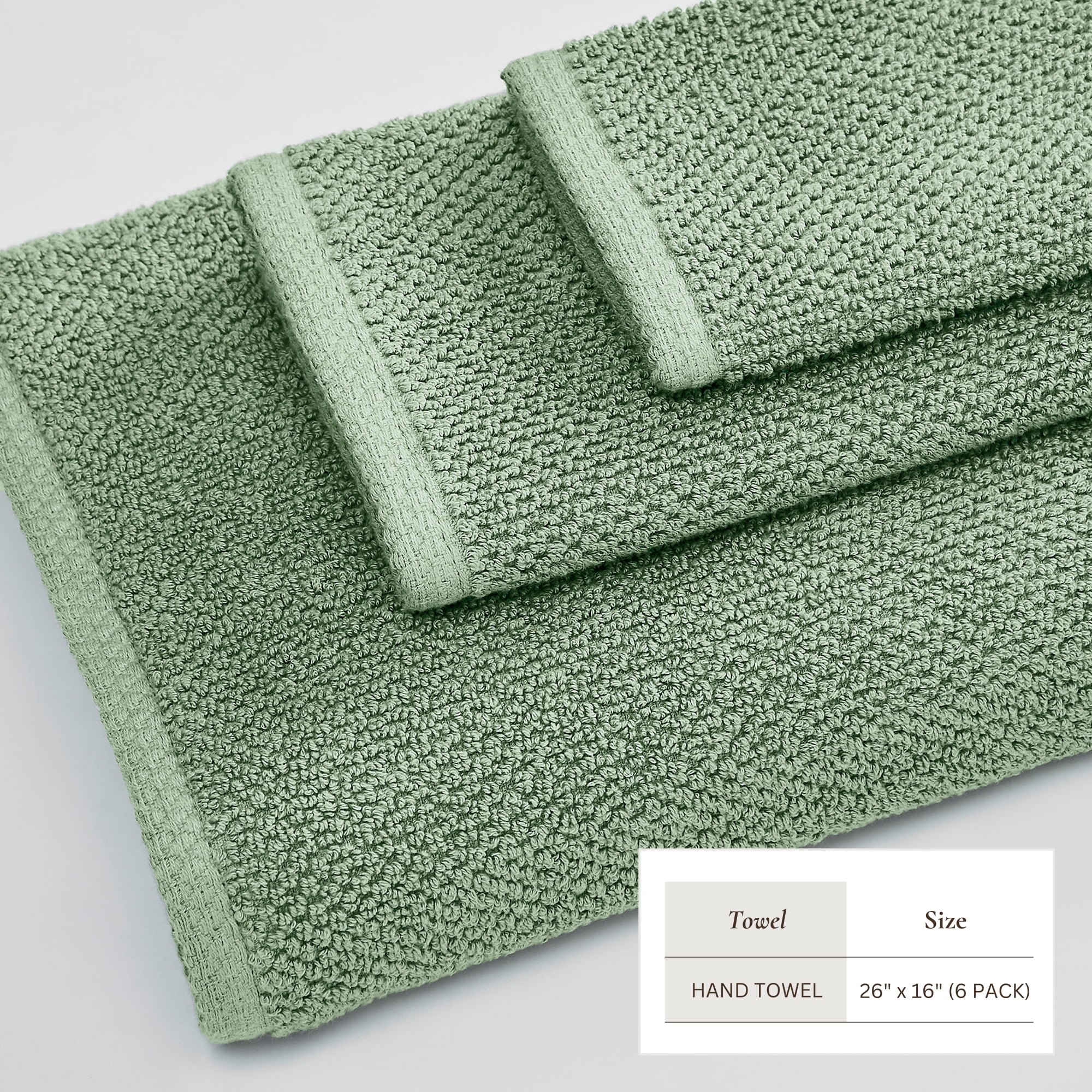 Great Bay Home Quick Dry Loop Textured 6-Pack Hand Towel Set, 26" x 16", Mineral Blue