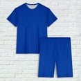 thumbnail image 5 of Efsteb Womens Pajamas Two Piece Set Casual Pajama Sets Sleepwear Loose Summer Solid Color Round Neck Short Sleeve Tops Shorts Loungewear Outfit (Blue,S), 5 of 5