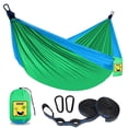 thumbnail image 1 of SZHLUX Hamaca para niños – Equipo de camping para niños, accesorios de camping con 2 correas para árboles y mosquetones para uso interior/exterior, azul zafiro y verde hierba, 1 of 5