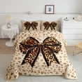 thumbnail image 2 of Homewish Cartoon Bow Knot Queen Comforter Set,Leopard Print Bowtie Bedding Sets,Brown Black Bedding Comforter Set For Kids,Breathable Home Decor Reversible,3 Pieces, 2 of 8