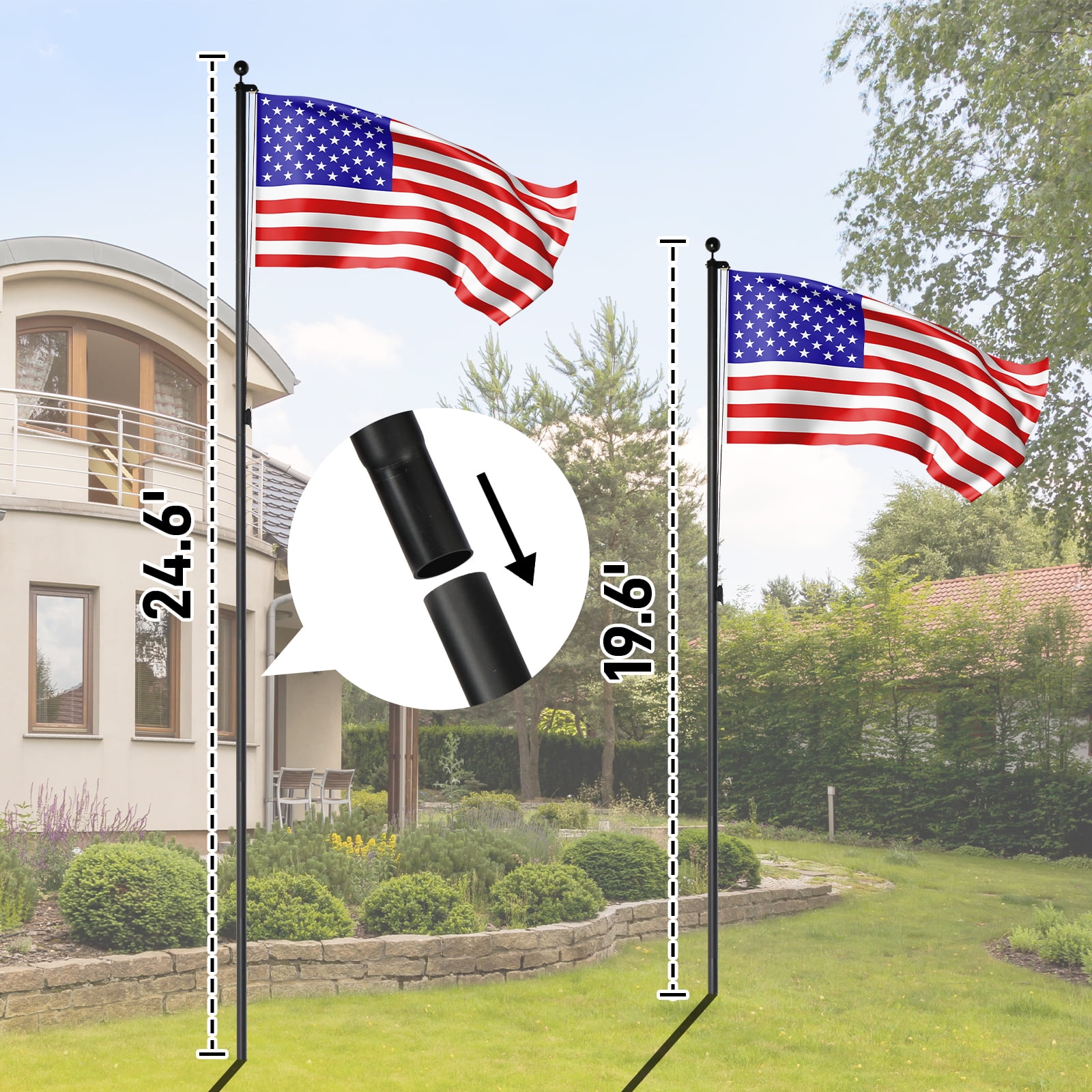 Ktaxon Flag Pole Kit with 20FT  Aluminum Extra Thick Flagpole, 5x3 US Flag, Heavy Duty Black Flag Poles for Yard