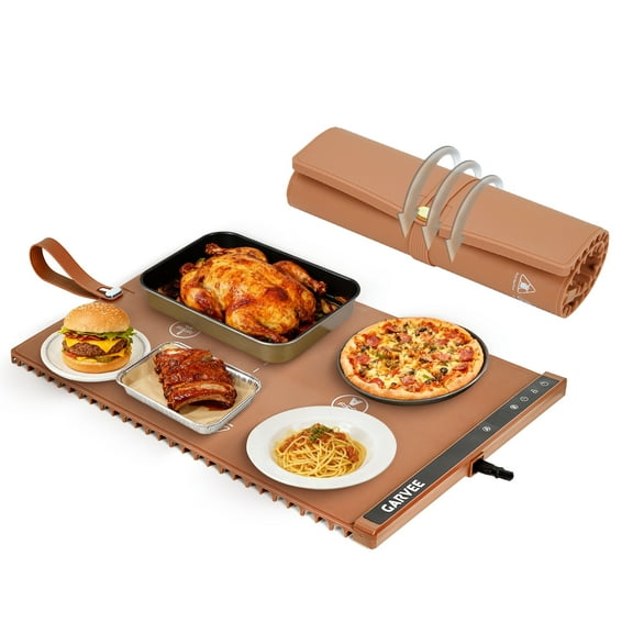 Food Warming Mat  with 6 Temperature Settings,Electric Food Warming Mat,3H Timer,Independent Zone Heating Mat, Orange