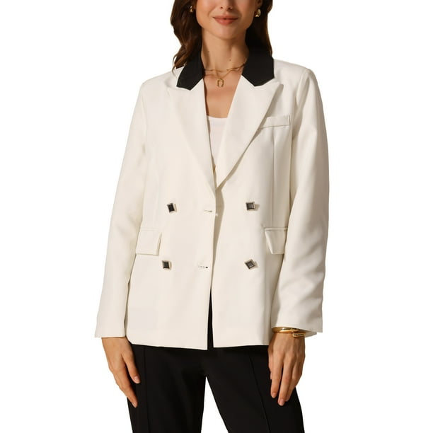 Chaqueta de manga larga de una botonera con solapa para mujer INSPIRE CHIC M Blanca
