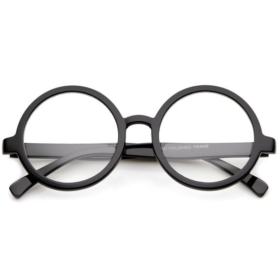 Retro Horn Rimmed Clear Lens Round Eyeglasses 52mm (Black / Clear)
