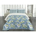 thumbnail image 3 of Ambesonne Camouflage Quilted Bedspread Set 3 Pcs, Hawaiian Foliage Nature, Queen Size, Blue Yellow Pink, 3 of 5