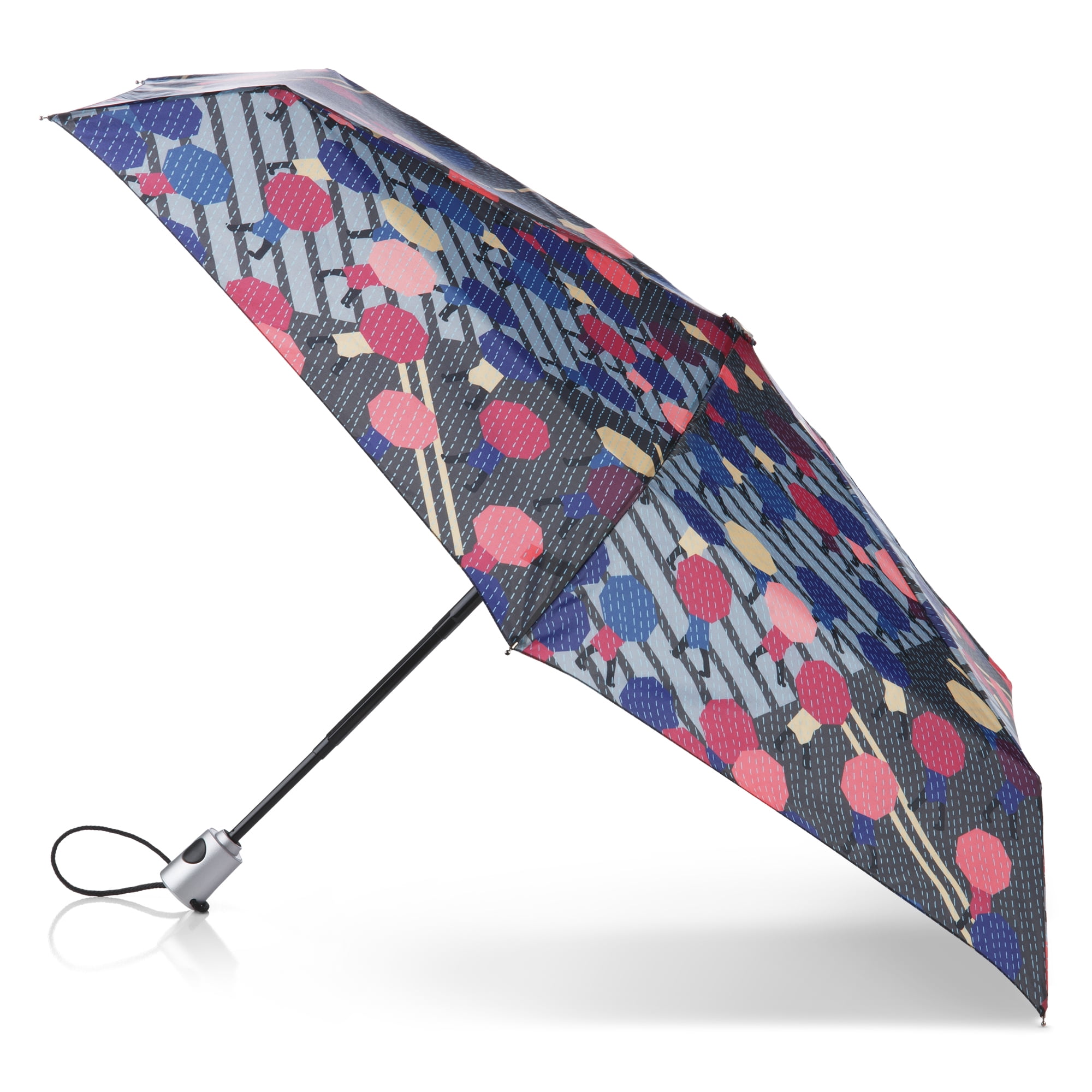Totes Recycled Canopy One-Touch Auto Open Ultra Compact Mini Travel Umbrella with Carrying Case