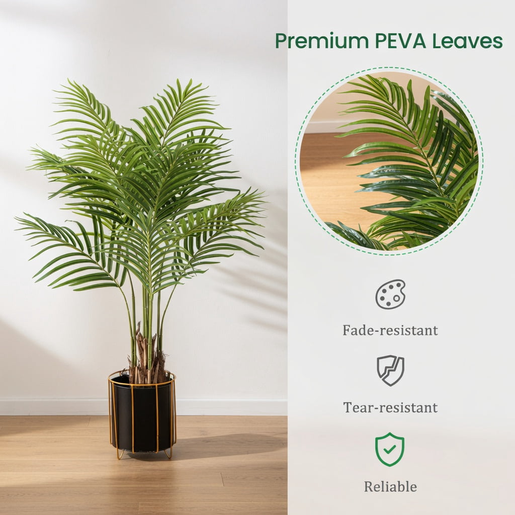 Topcobe 2 Pack 4.2 Feet Tall Artificial Palm Paradise Plant Large Fake Potted Tree Green, Artificial Trees for Home Decor Indoor Outdoor