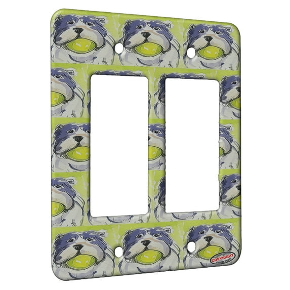KuzmarK™ 2 Gang Rocker Wall Plate - English Bulldog Play Ball Dog Modern Art by Denise Every