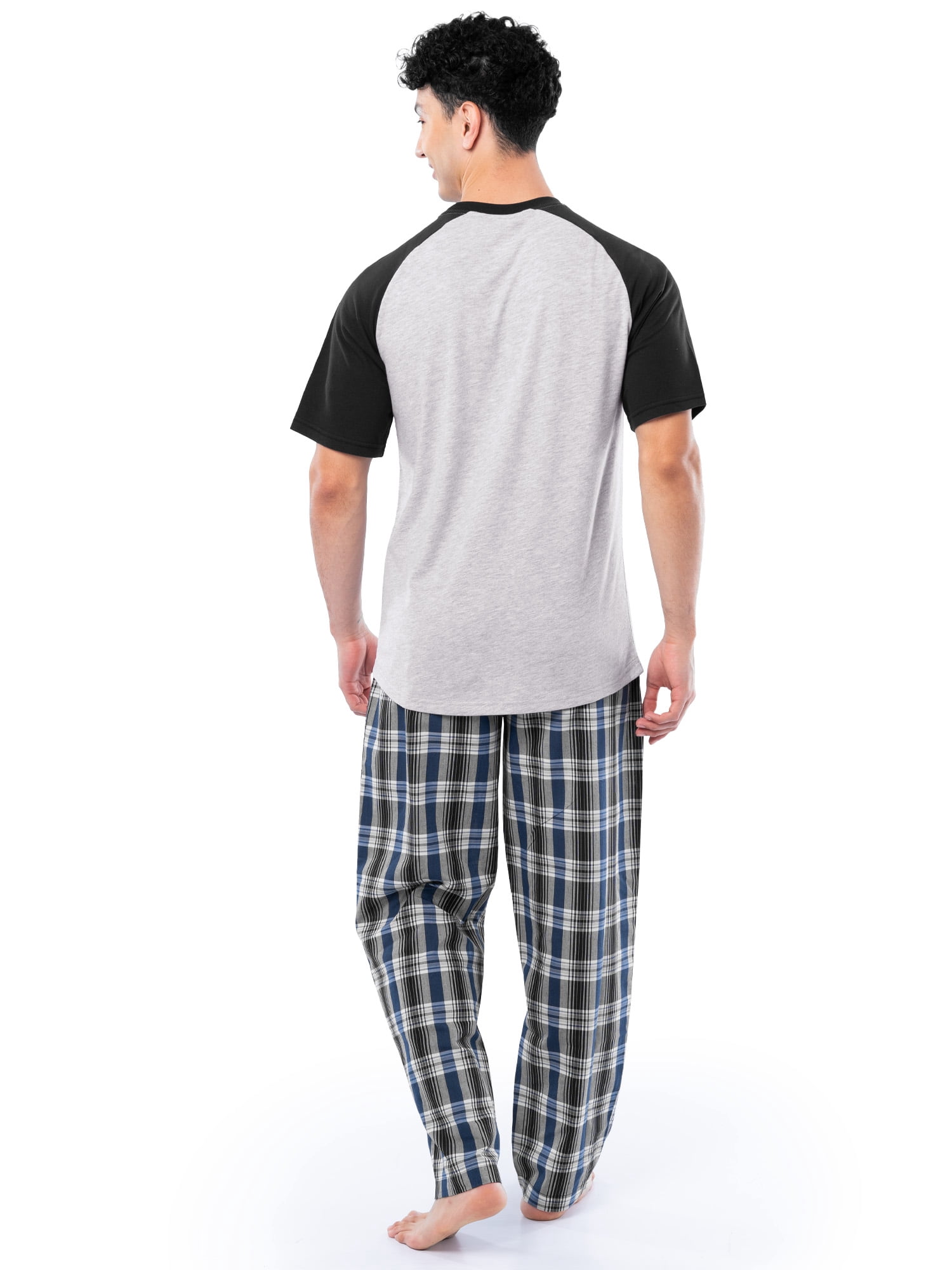 Fruit of the Loom Men's Raglan Short Sleeve T-shirt and Plaid Pajama Sleep Pant Set, Sizes S-2XL