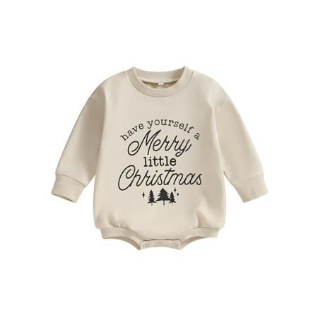 

Baby Girls Christmas Long Sleeve Christmas Tree Letter Print Romper