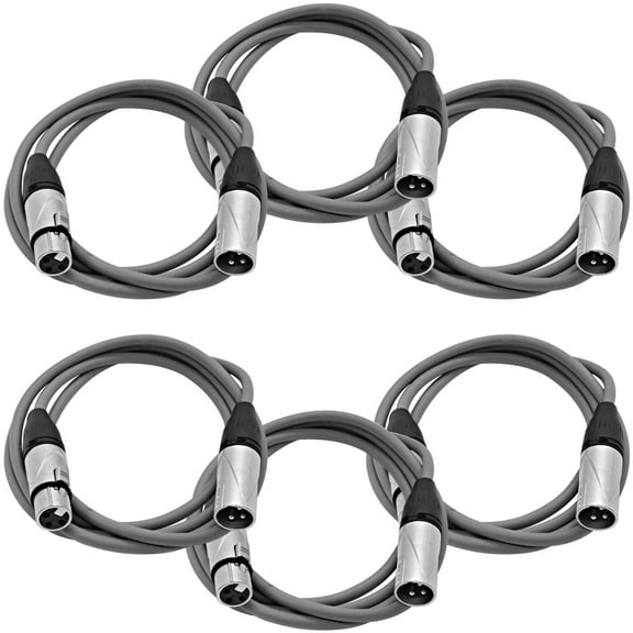 Seismic Audio 6 Pack of 6 Foot Gray XLR Patch Cables Microphone Cords - 3 Pin XLRM to XLRF - SAXLX-6Gray-6Pack