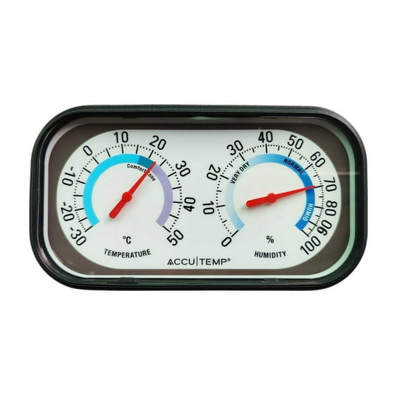 Thermomètre Intérieur avec Hygromètre Accutemp, Support pliable, indicateurs de la zone de comfort, noir Température et humidité