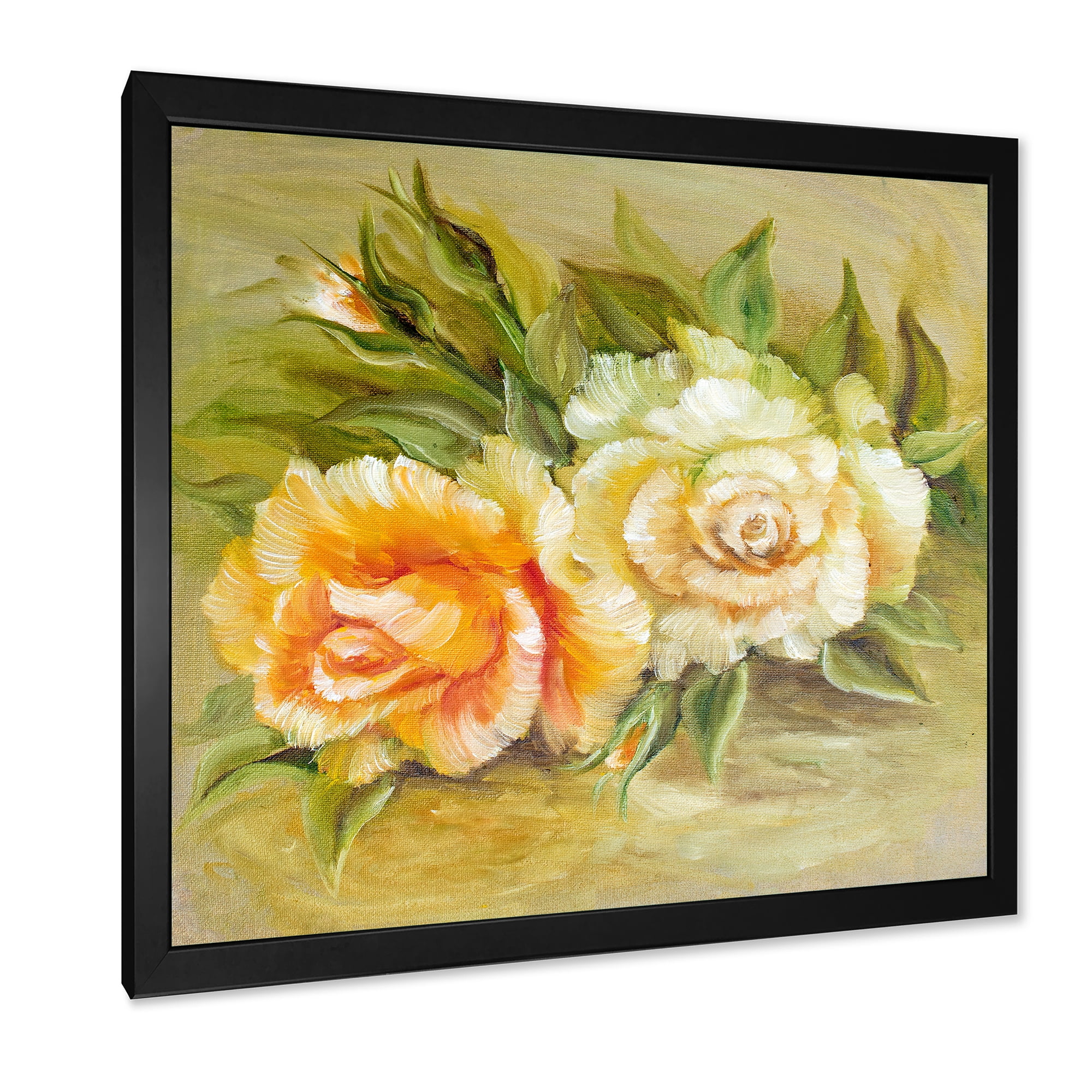 Designart 'Vintage Yellow and White Roses' Traditional Framed Art Print