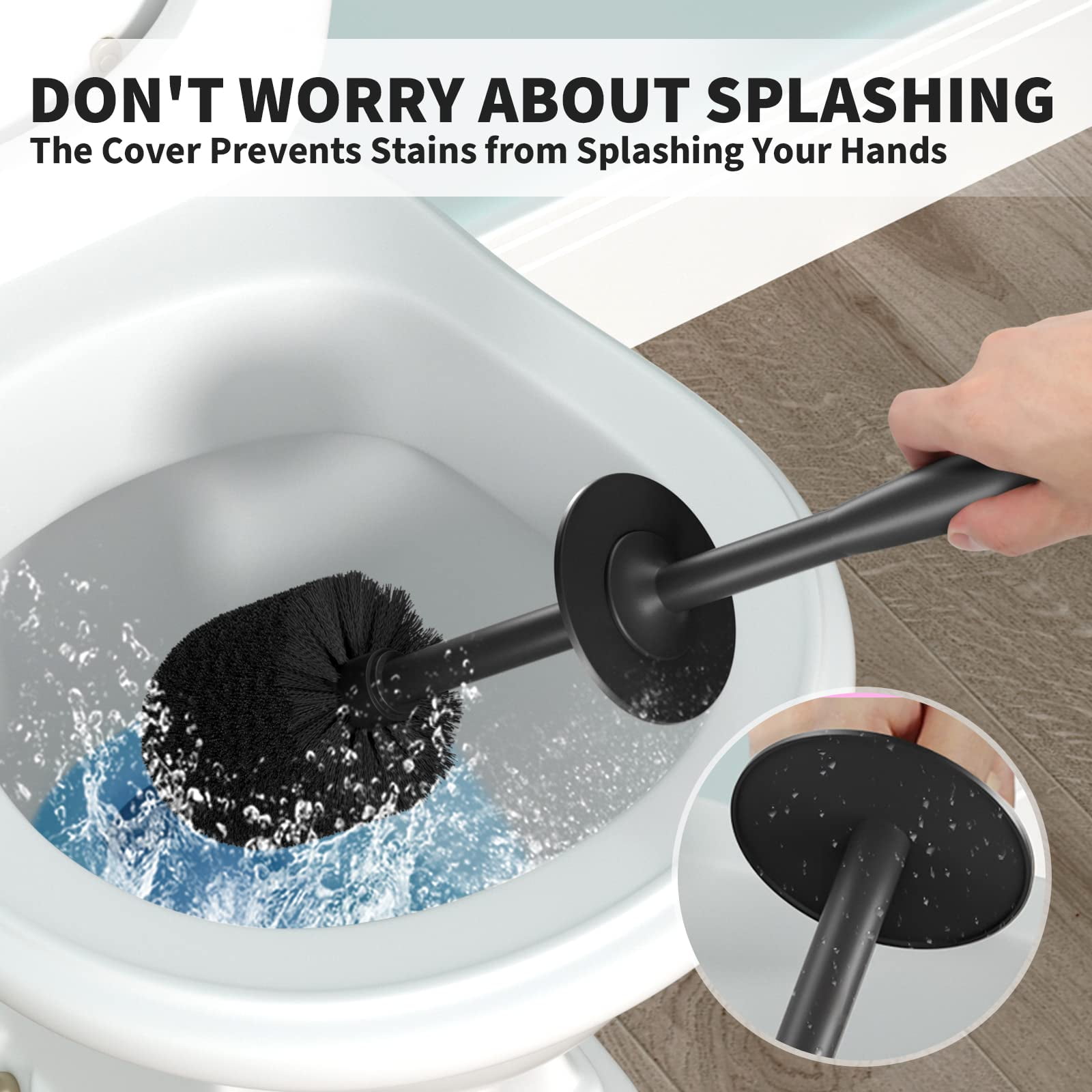 Toilet Brush and Holder 2 Pack, Toilet Bowl Brush with Extra Long Handle, Toilet Scrubber and Covered Holder, Toilet Brushes for Bathroom-Space Saving, Covered Brush, Durable, Deep Cleaning