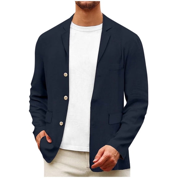 Mens Casual Blazer Jacket Lightweight Linen Sport Coat Button Down Suit Jacket Notched Collar Business Casual Workwear