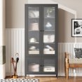 thumbnail image 4 of Metal Storage Cabinet, Display Cabinet with 4 Glass Doors and 5 Shelves, Side Cabinet Bookcase Freestanding Cabinet for Bedroom Living Room Home Office, Black, Fluted Tempered Glass, 4 of 7