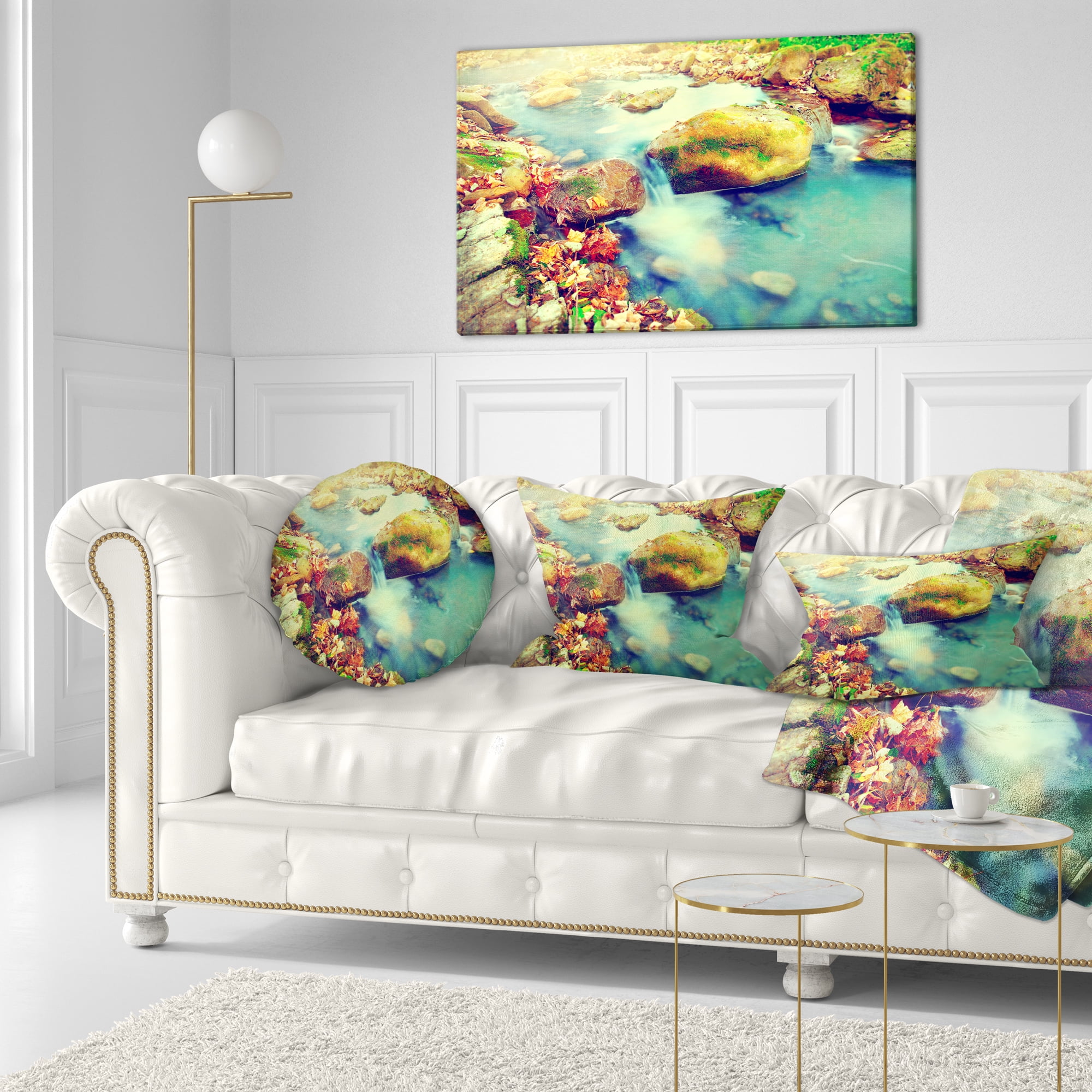 Designart Mountain River with Stones - Seashore Throw Pillow - 12x20