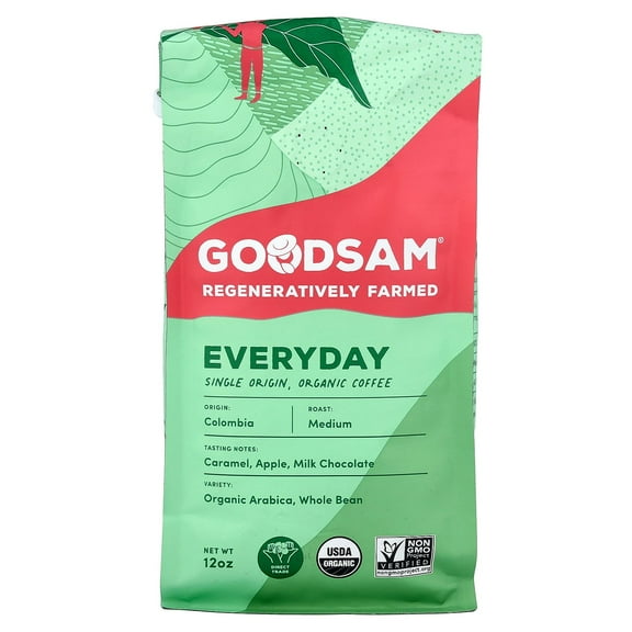 GoodSam PBC Single Origin Organic Coffee, Everyday, Whole Bean, Medium Roast, 12 oz