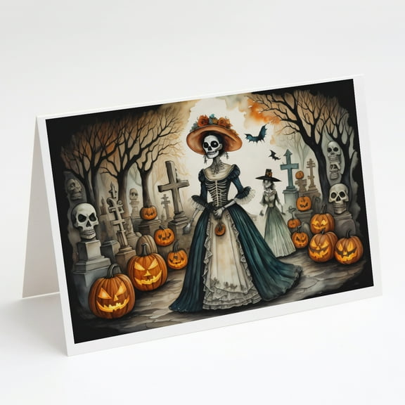 La Catrina Skeleton Spooky Halloween Greeting Cards and Envelopes Pack of 8 7 in x 5 in