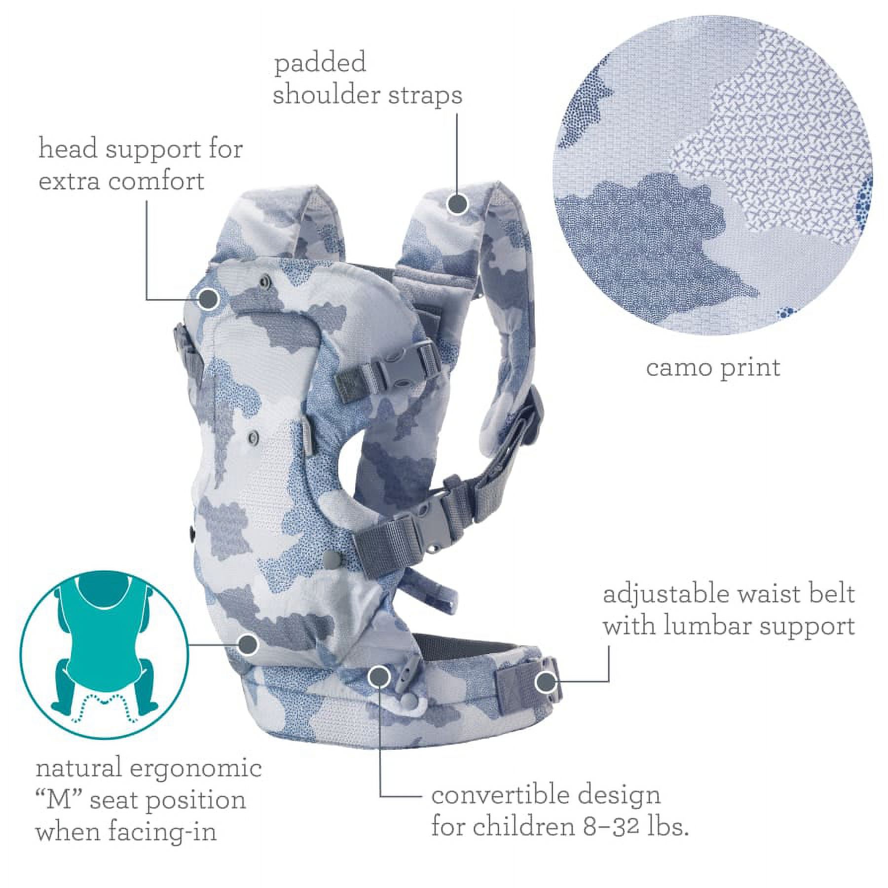 Infantino Flip 4-in-1 Convertible Baby Carrier, 4-Position, Unisex, 8-32lbs, Camo - image 4 of 15